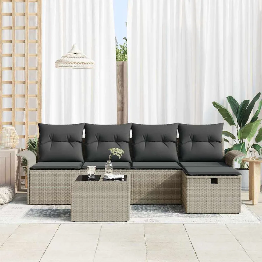 Ensemble de canapé de jardin 6 pcs Gris clair polyrotin - 3