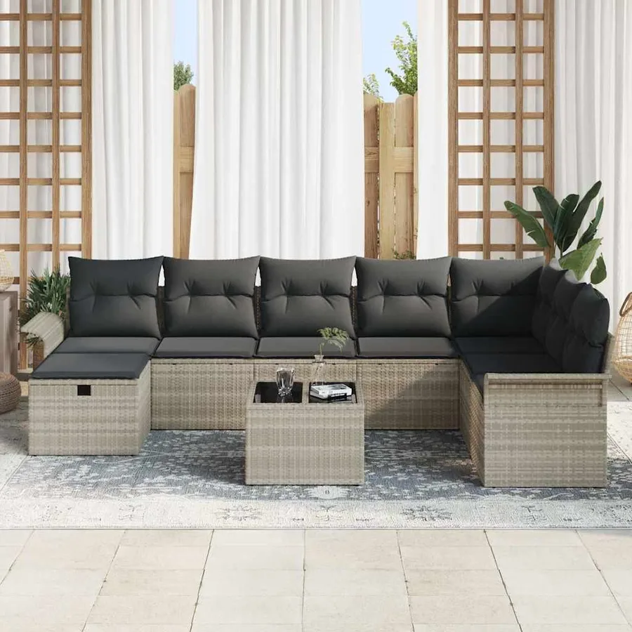 Ensemble de canapé de jardin 9 pcs Gris clair polyrotin - 3