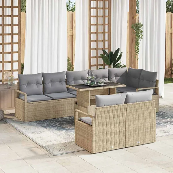Ensemble de canapé de jardin 9 pcs beige et gris clair