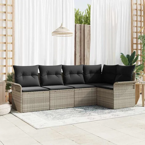 Ensemble de canapé de jardin 5 pcs Gris clair polyrotin