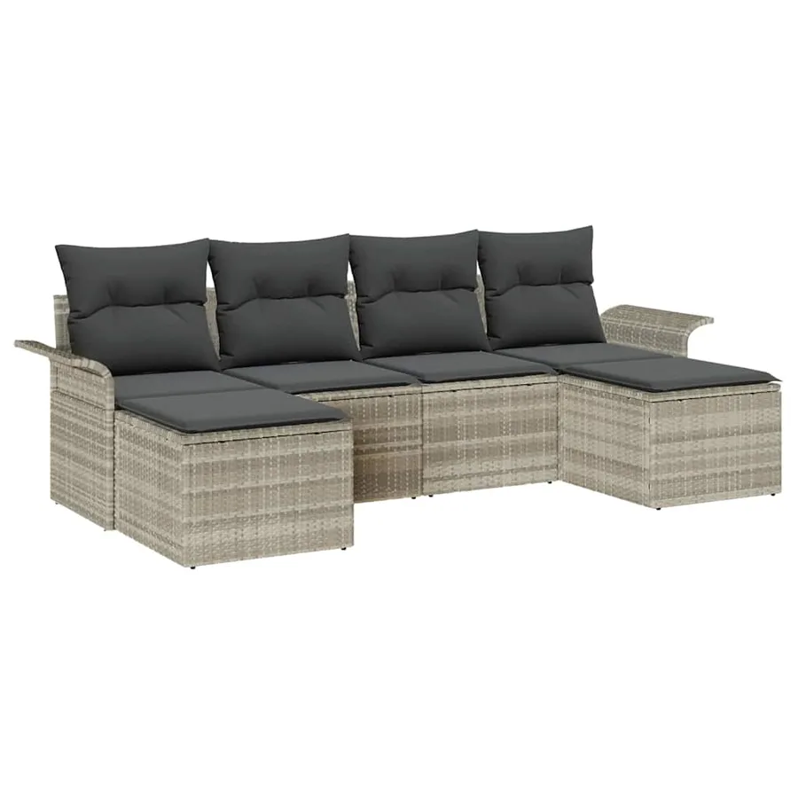 Ensemble de canapé de jardin 6 pcs Gris clair polyrotin - 2