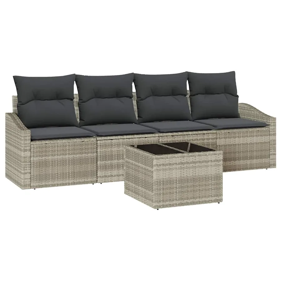 Ensemble de Canapés avec coussin 5 pcs Gris clair polyrotin - 2
