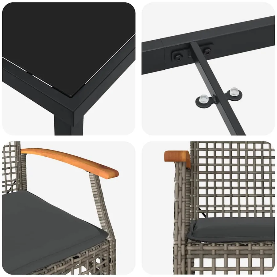 Ensemble de salle à manger pour jardin 9 pcs Gris et Noir Rotin - 9