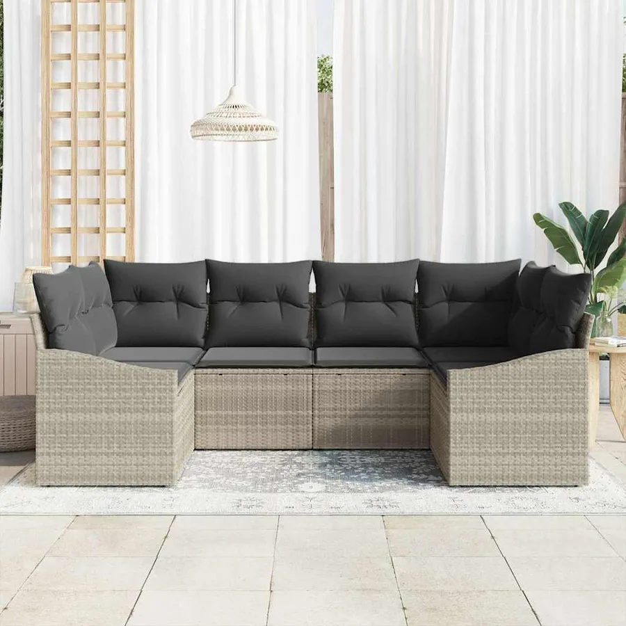Ensemble de Canapés avec coussin 6 pcs Gris clair polyrotin - 3