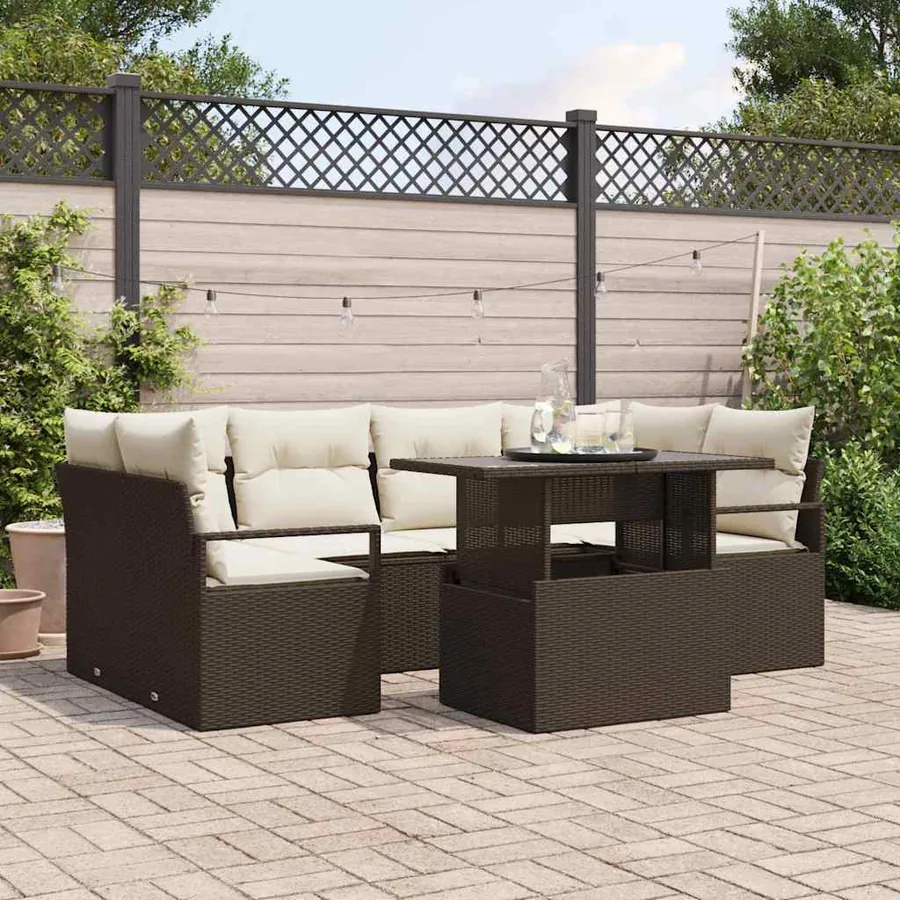 Ensemble de canapé de jardin 7 pcs Marron polyrotin