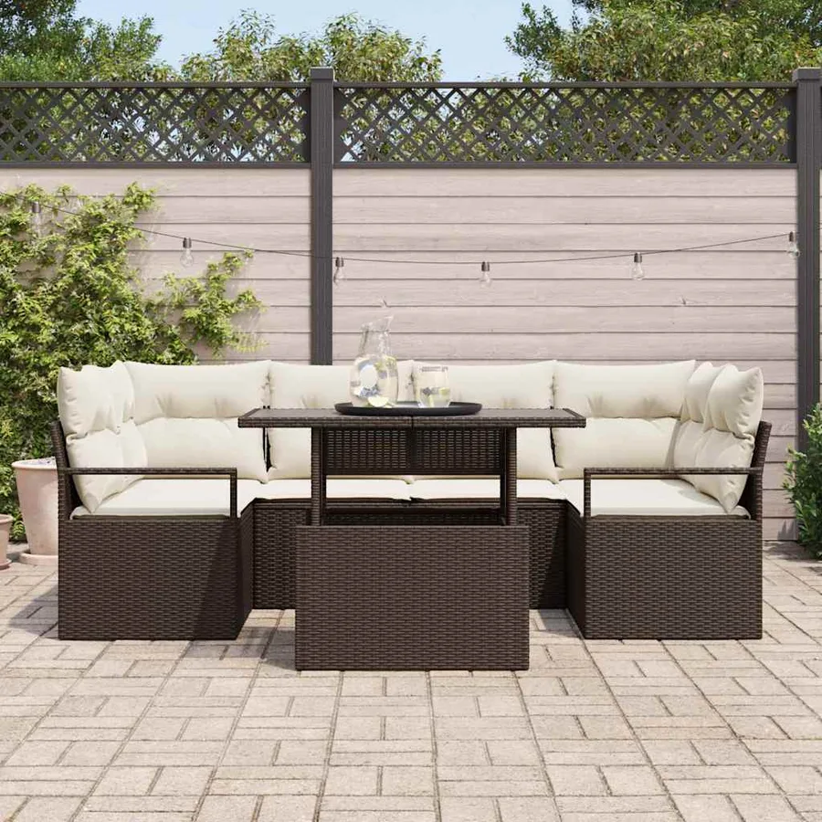 Ensemble de canapé de jardin 7 pcs Marron polyrotin - 3
