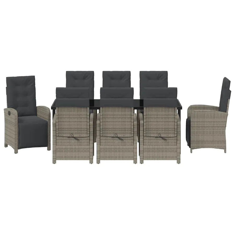 Ensemble de salle à manger pour jardin 9 pcs Gris polyrotin - 7