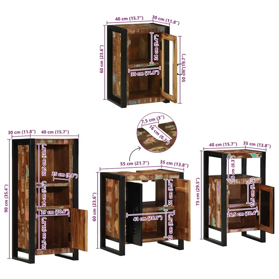 Ensemble de mobilier de salle de bain 4 pcs Bois massif recyclé - 17
