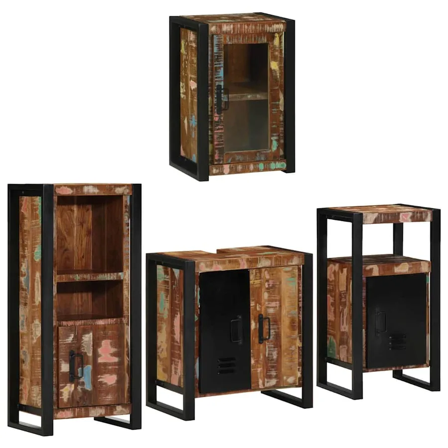 Ensemble de mobilier de salle de bain 4 pcs Bois massif recyclé - 3
