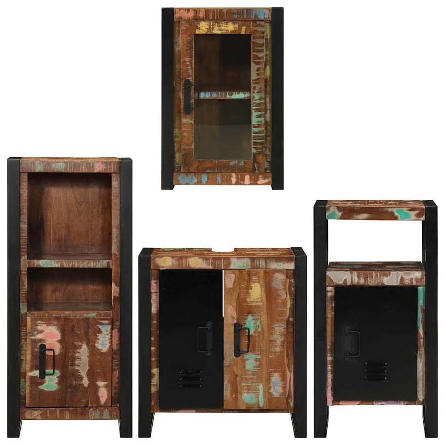 Ensemble de mobilier de salle de bain 4 pcs Bois massif recyclé - 9