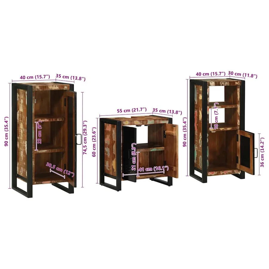 Ensemble de mobilier de salle de bain 3 pcs Bois Recyclé Solide - 15