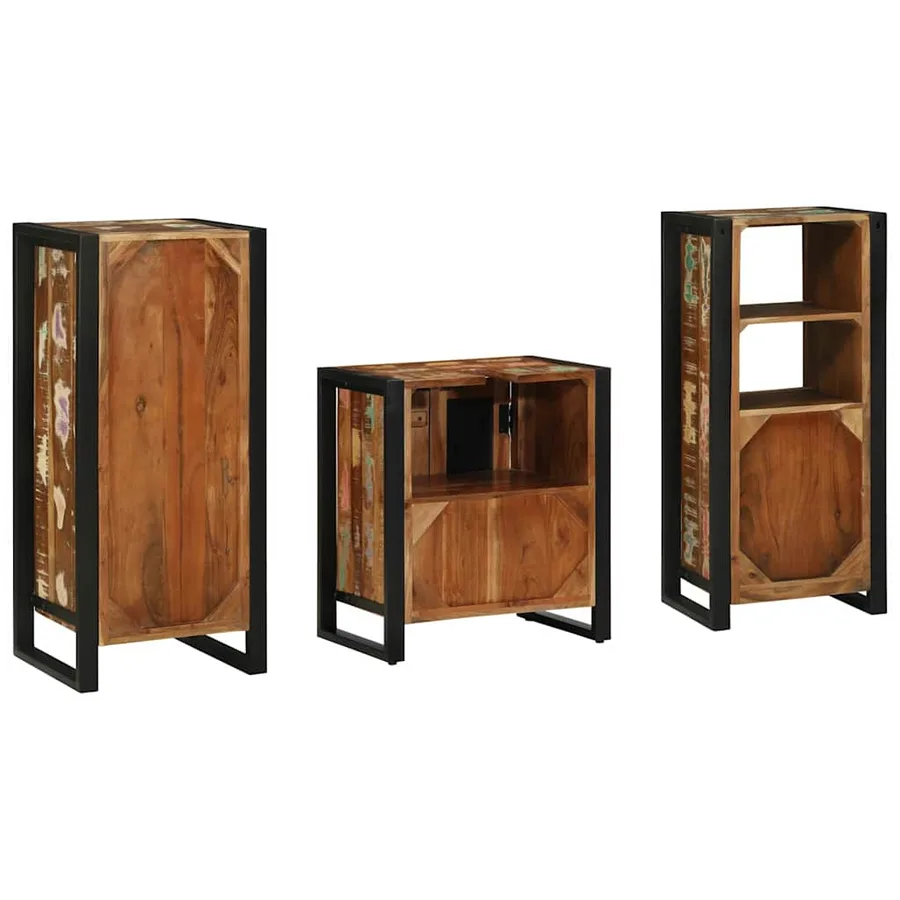 Ensemble de mobilier de salle de bain 3 pcs Bois Recyclé Solide - 9
