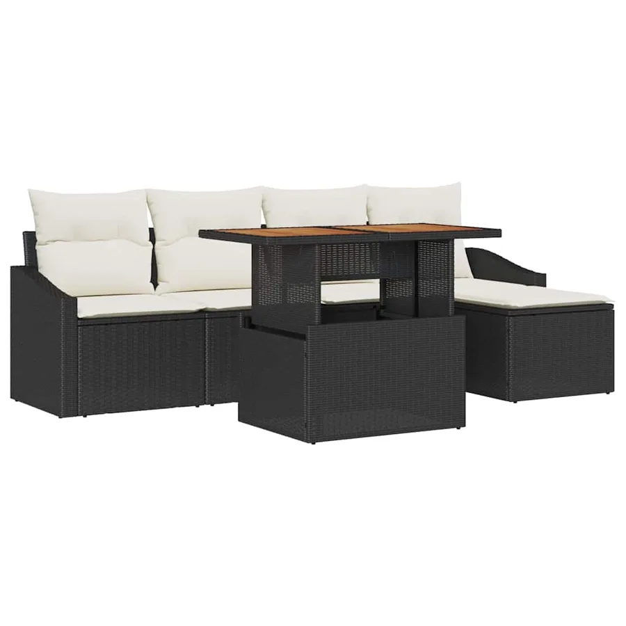 Ensemble de canapé de jardin 6 pcs Noir et Crème - 2