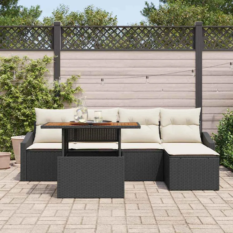 Ensemble de canapé de jardin 6 pcs Noir et Crème - 3