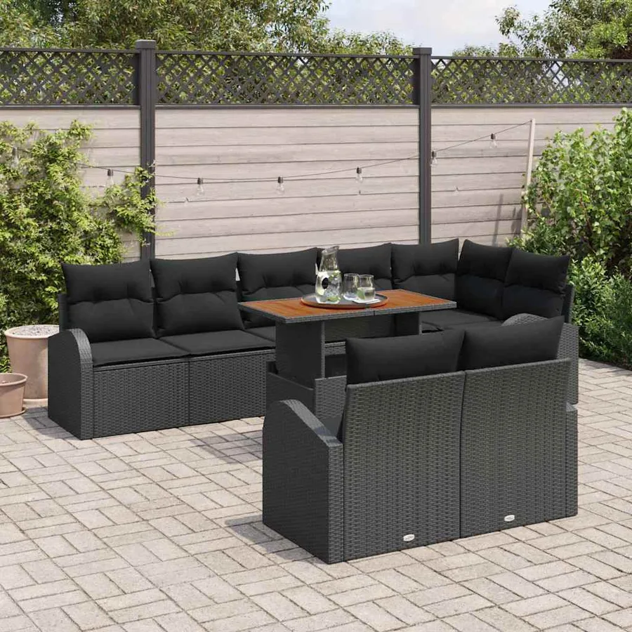Ensemble de canapé de jardin 9 pcs Noir Poly rotin - 3