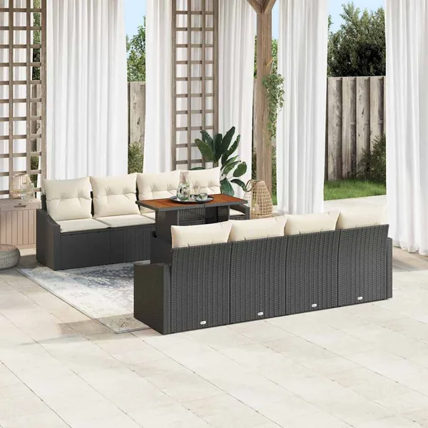 Ensemble de canapé de jardin 9 pc Noir et Crème