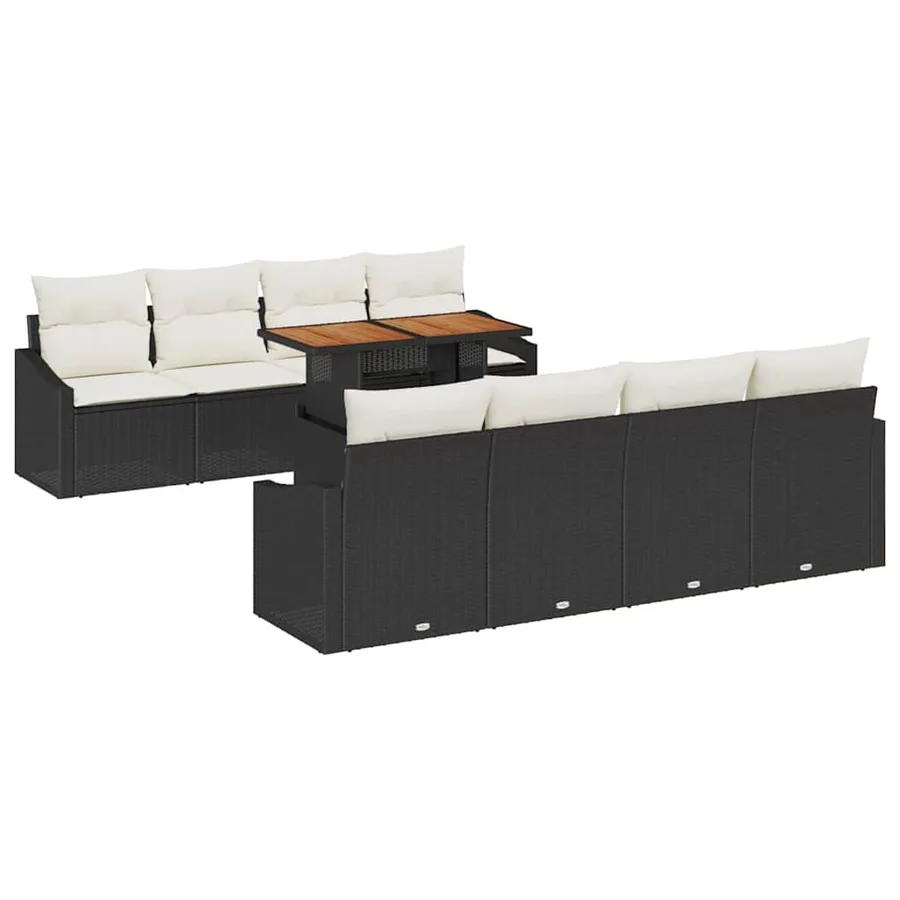 Ensemble de canapé de jardin 9 pc Noir et Crème - 2