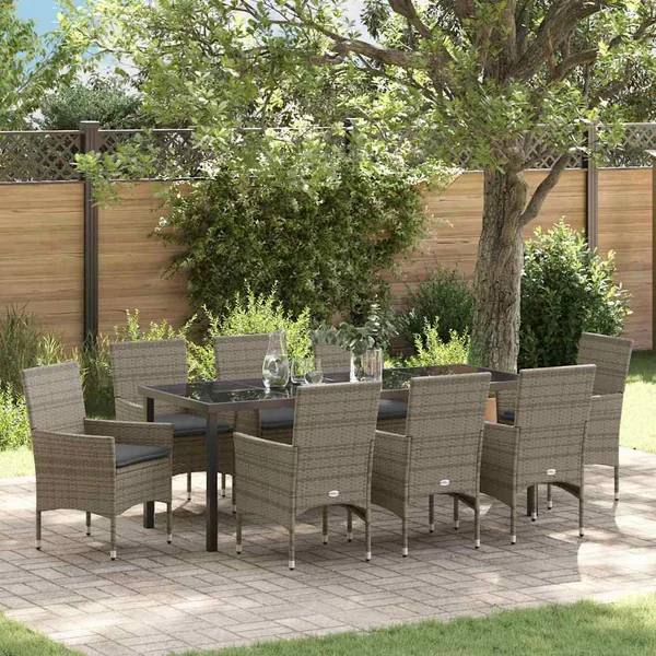 Ensemble de salle à manger pour jardin 9 pcs Gris polyrotin