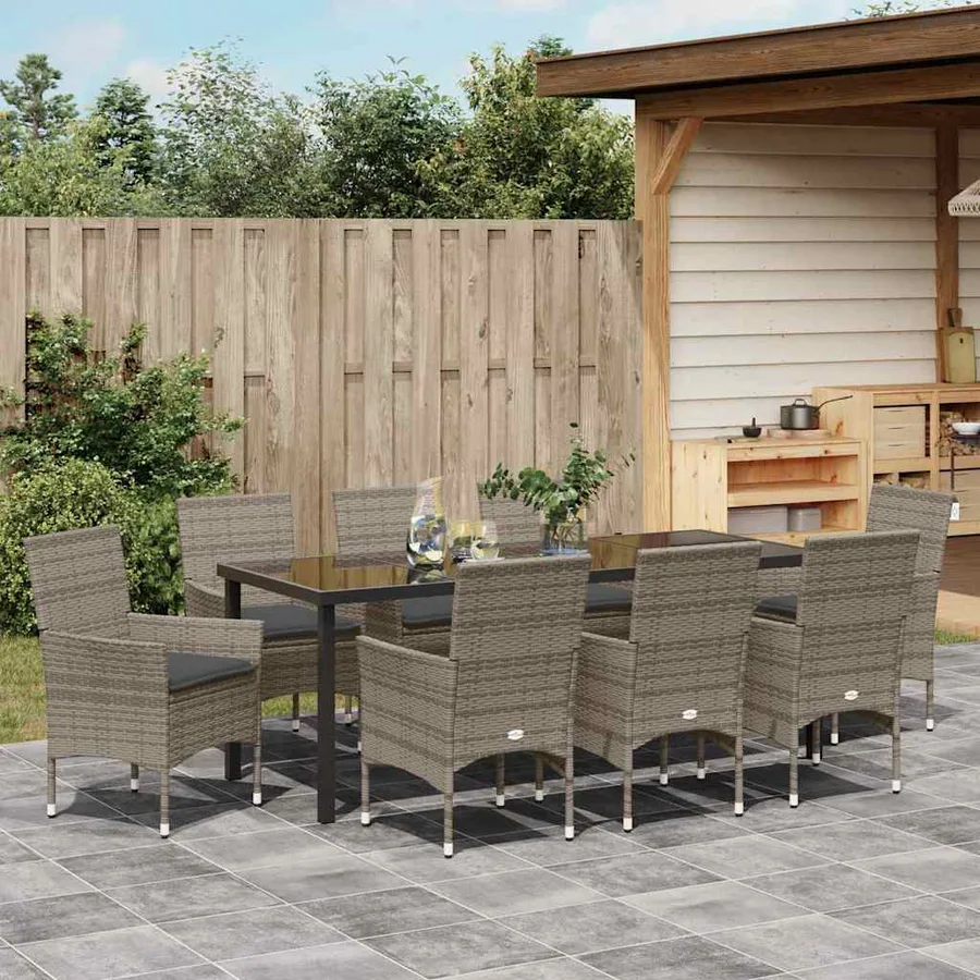 Ensemble de salle à manger pour jardin 9 pcs Gris polyrotin - 4