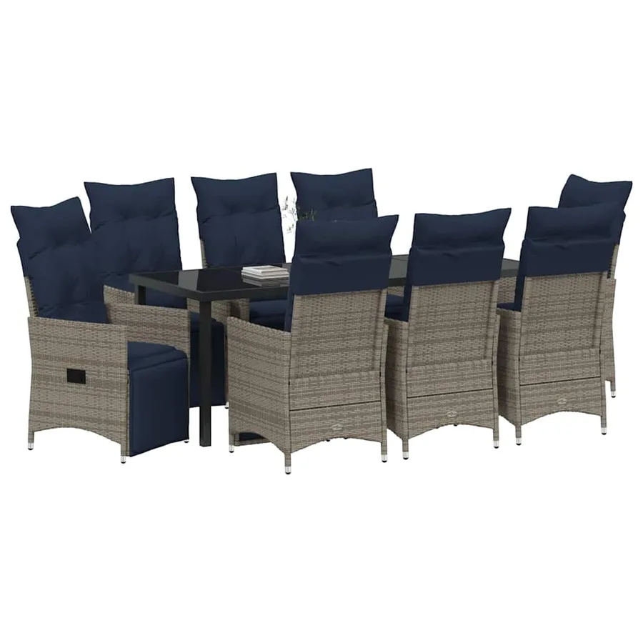 Ensemble table et chaises avec coussin 9 pcs Gris Rotin PE - 3