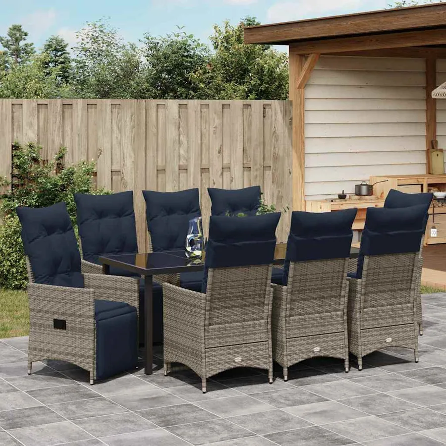 Ensemble table et chaises avec coussin 9 pcs Gris Rotin PE - 4