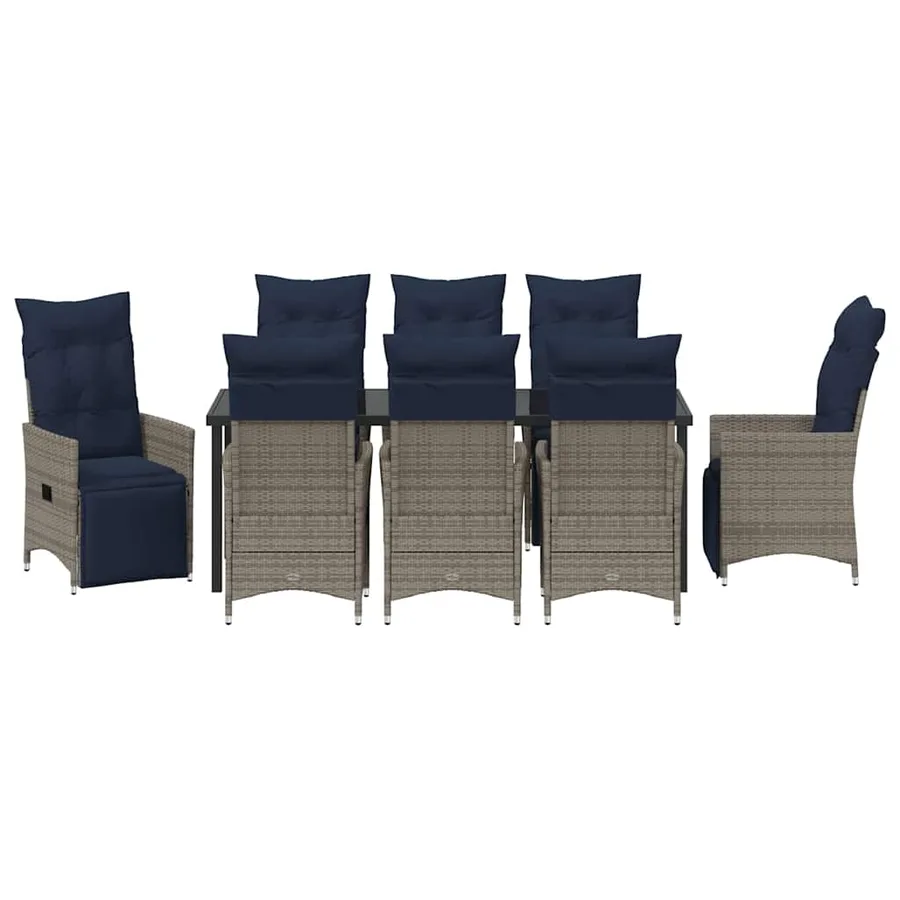 Ensemble table et chaises avec coussin 9 pcs Gris Rotin PE - 7