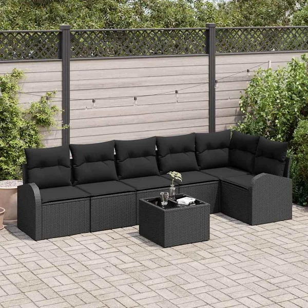 Ensemble de canapé de jardin avec coussin 7 pcs Noir polyrotin