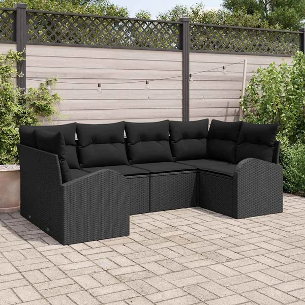 Ensemble de canapé de jardin avec coussin 6 pcs Noir polyrotin