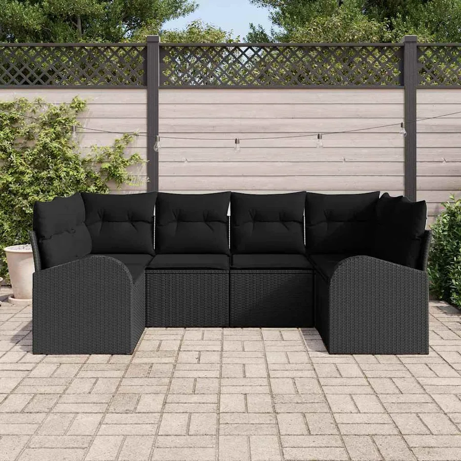 Ensemble de canapé de jardin avec coussin 6 pcs Noir polyrotin - 3