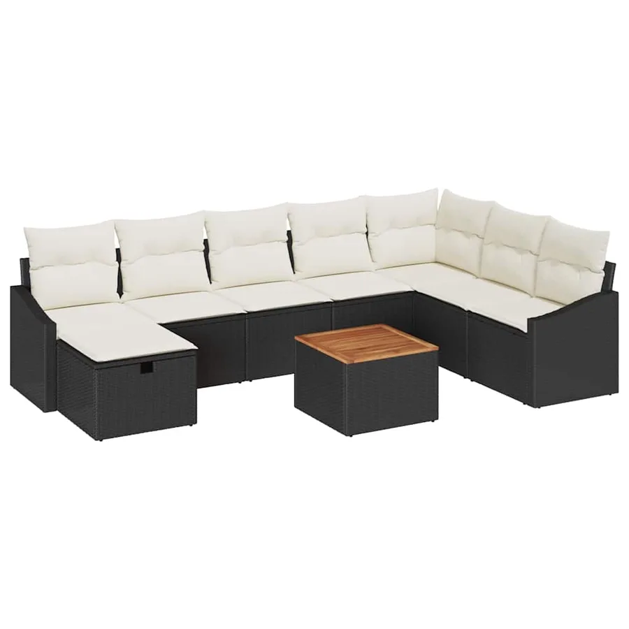 Ensemble de canapé de jardin avec coussin 9 pcs Noir polyrotin - 2