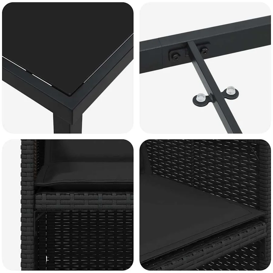 Ensemble de salle à manger pour jardin 9 pcs Noir polyrotin - 9