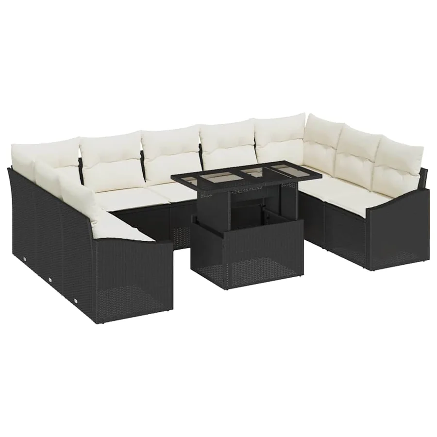 Ensemble de Canapés avec coussin 10 pcs Noir et Crème polyrotin - 2