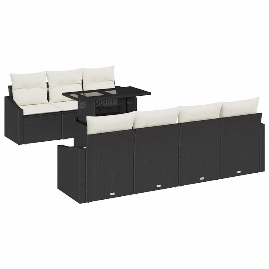 Ensemble de canapé de jardin 8 pcs Noir et Crème polyrotin - 2