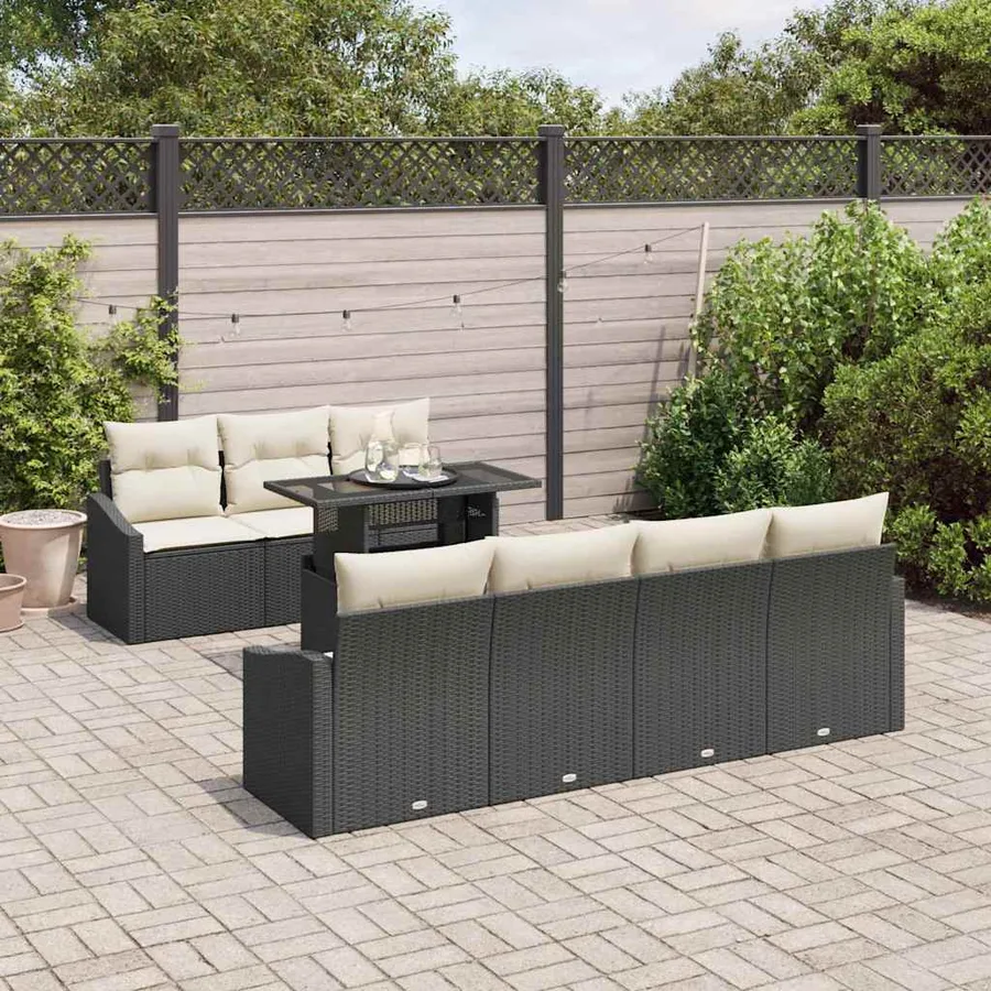 Ensemble de canapé de jardin 8 pcs Noir et Crème polyrotin - 3