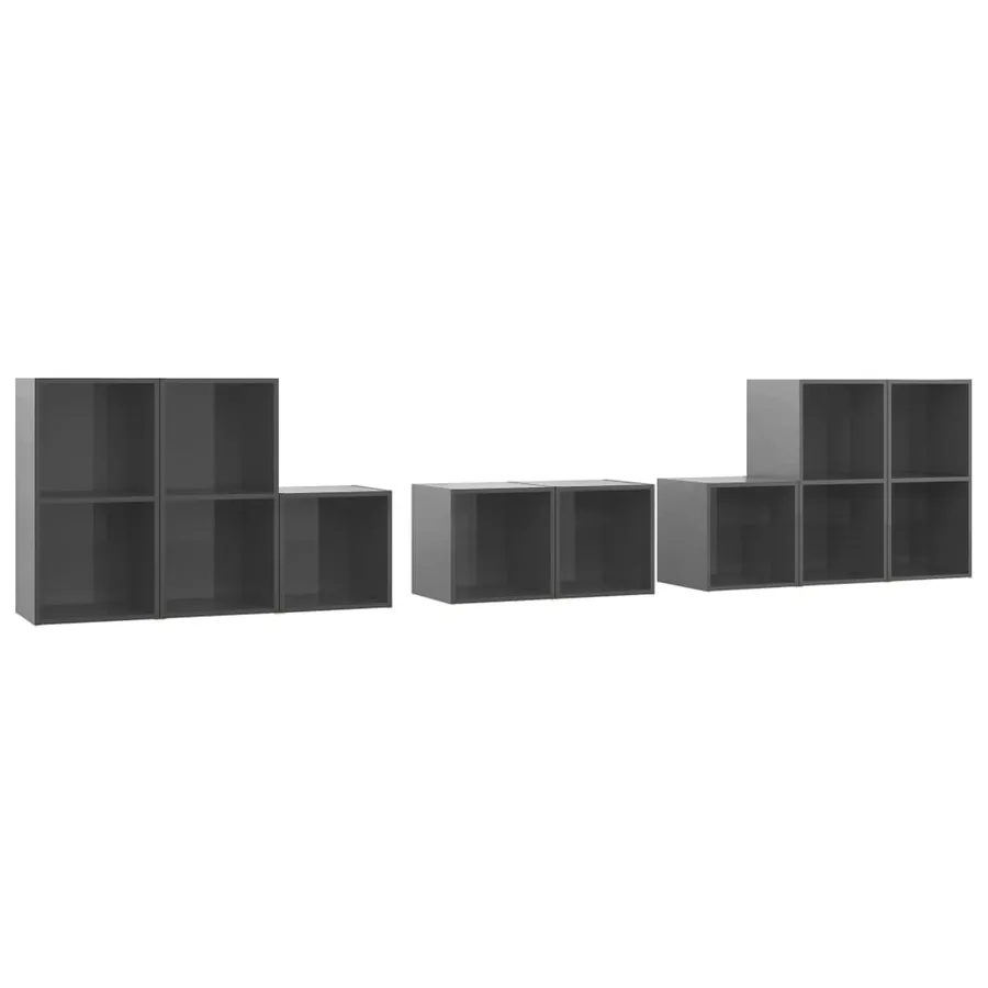 Ensemble de meubles TV 8 pcs Gris brillant Bois d'ingénierie - 2