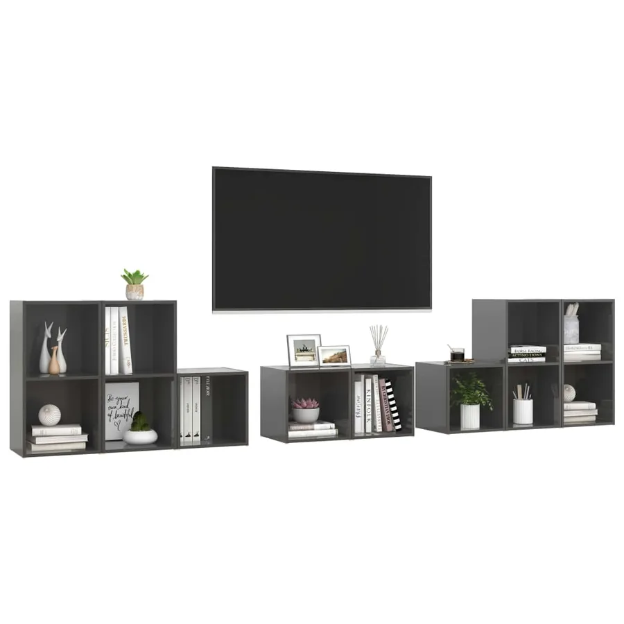 Ensemble de meubles TV 8 pcs Gris brillant Bois d'ingénierie - 3