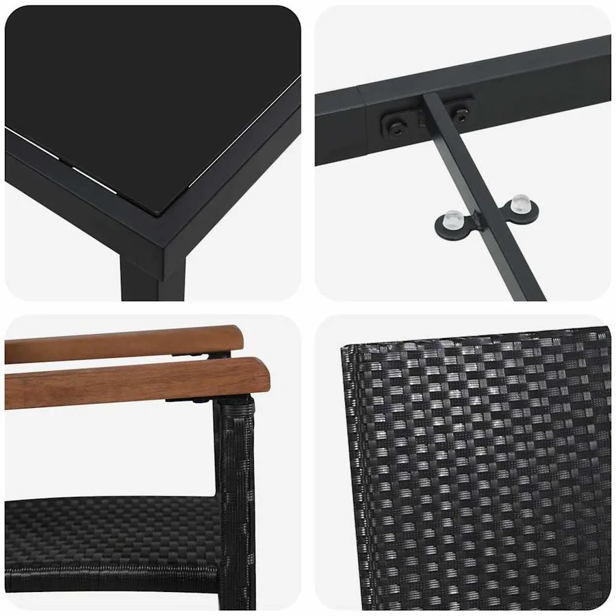 Ensemble de salle à manger pour jardin 9 pcs Noir - 9