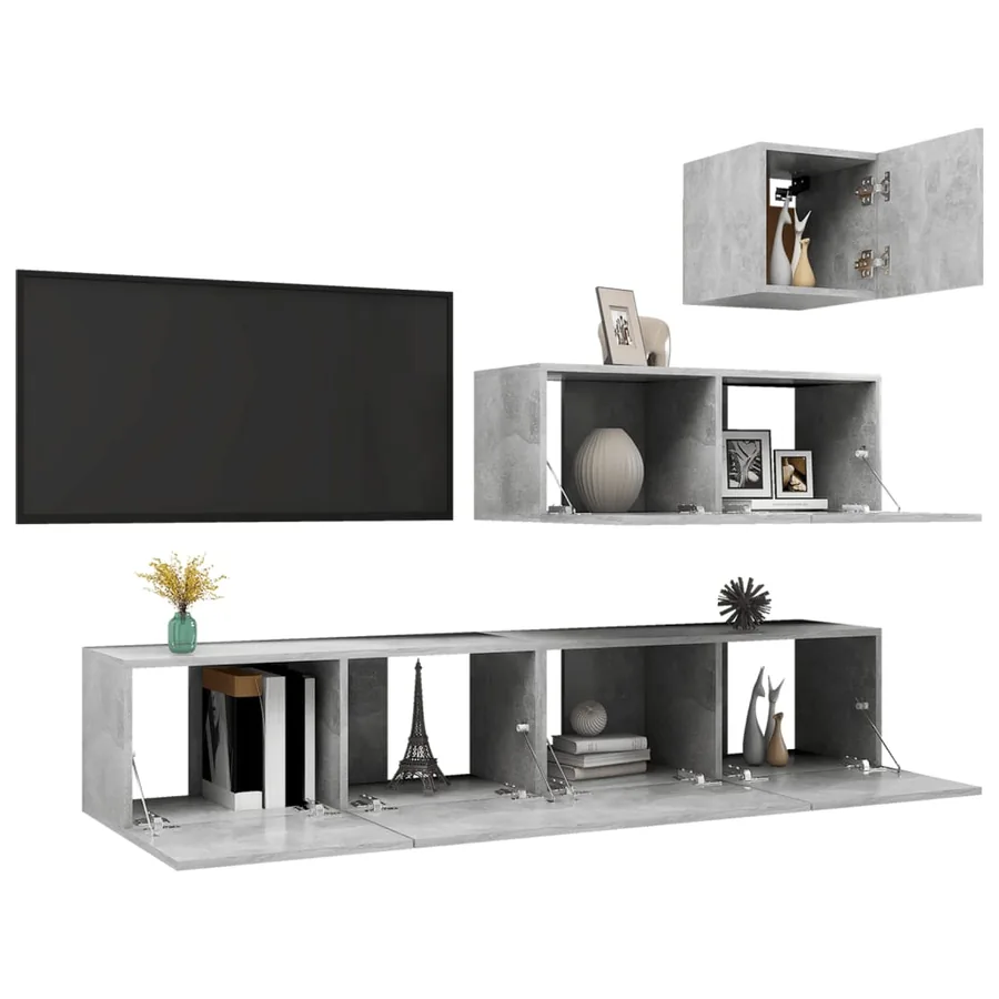 Ensemble de meubles TV 4 pcs Gris béton Bois d'ingénierie - 3