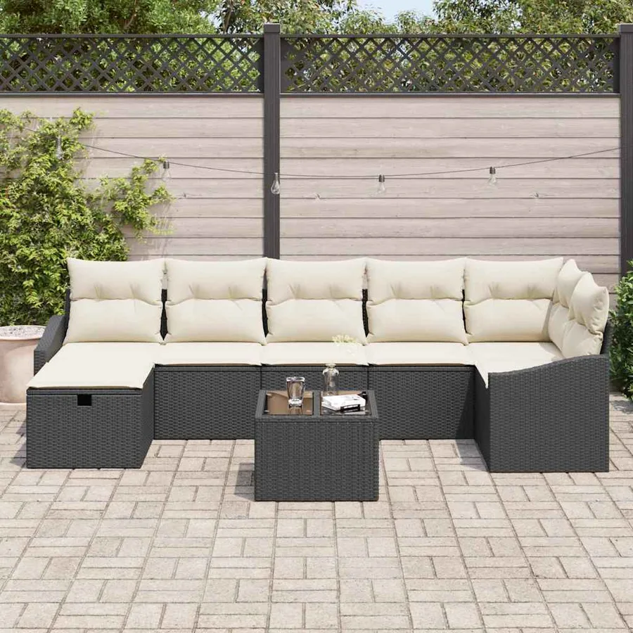 Ensemble de Canapés avec coussin 8 pcs Noir polyrotin - 3
