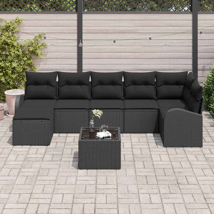Ensemble de Canapés avec coussin 8 pcs Noir polyrotin - 3