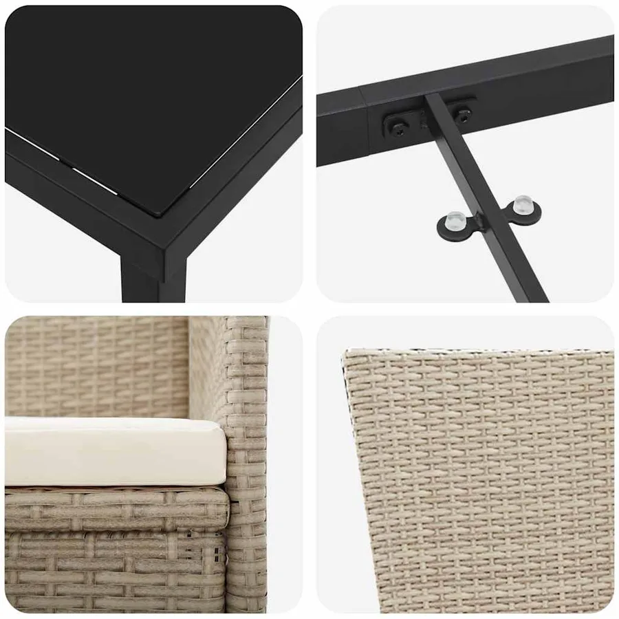 Ensemble de salle à manger pour jardin 9 pcs Beige polyrotin - 9