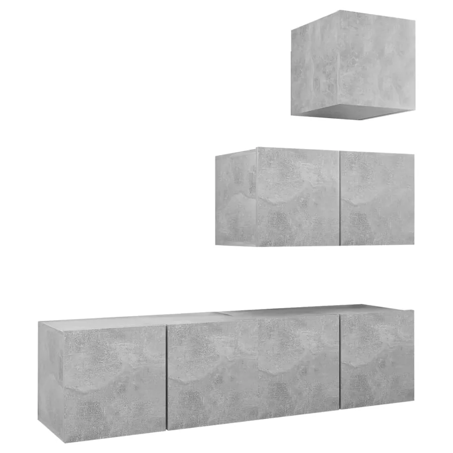 Ensemble de meubles TV 4 pcs Gris béton Bois d'ingénierie - 2