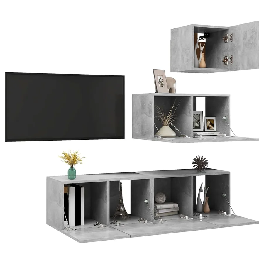 Ensemble de meubles TV 4 pcs Gris béton Bois d'ingénierie - 3