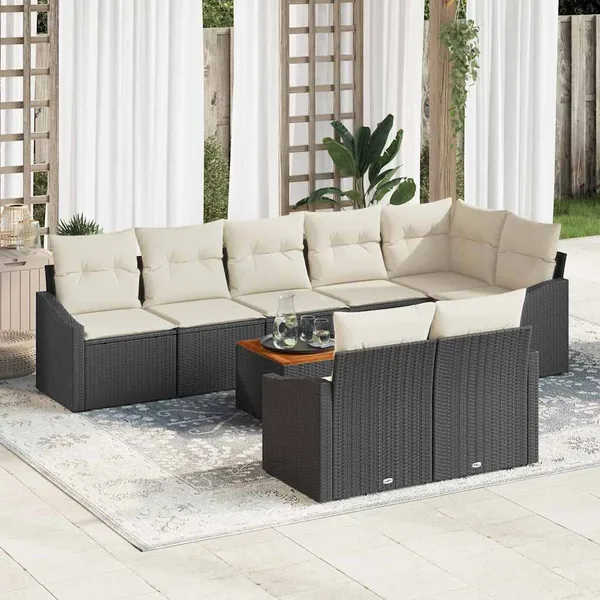 Ensemble de canapé de jardin avec coussin 9 pcs Noir polyrotin