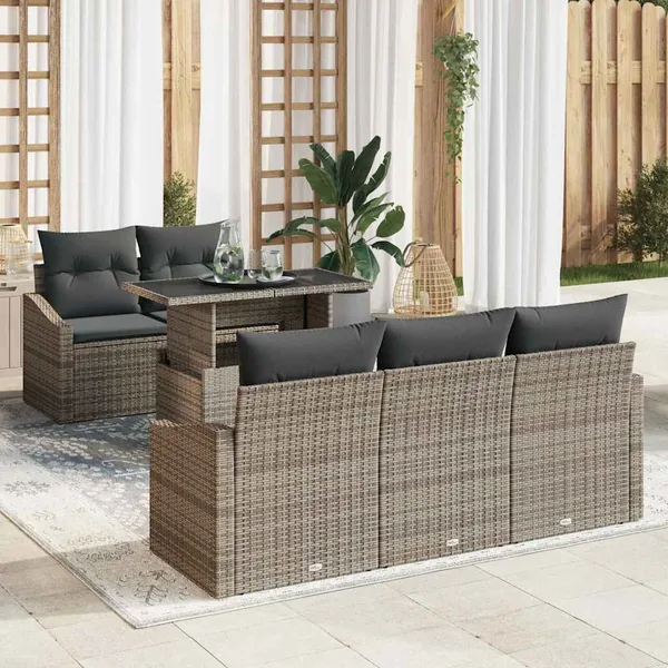 Ensemble de canapé de jardin avec coussin 6 pcs Gris polyrotin
