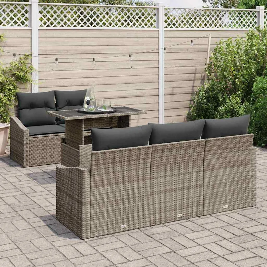 Ensemble de canapé de jardin avec coussin 6 pcs Gris polyrotin - 3