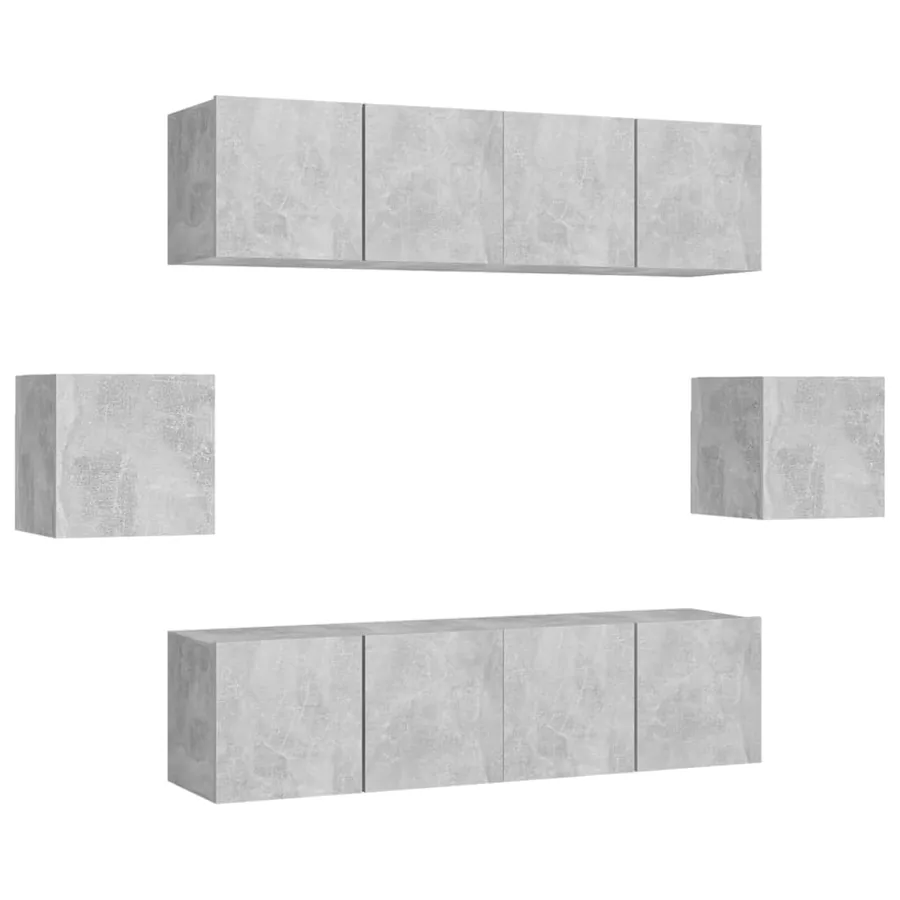 Ensemble de meubles TV 6 pcs Gris béton Bois d'ingénierie - 2