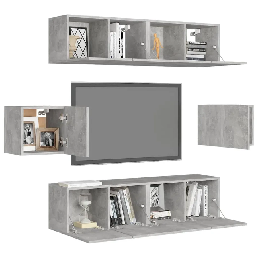 Ensemble de meubles TV 6 pcs Gris béton Bois d'ingénierie - 3