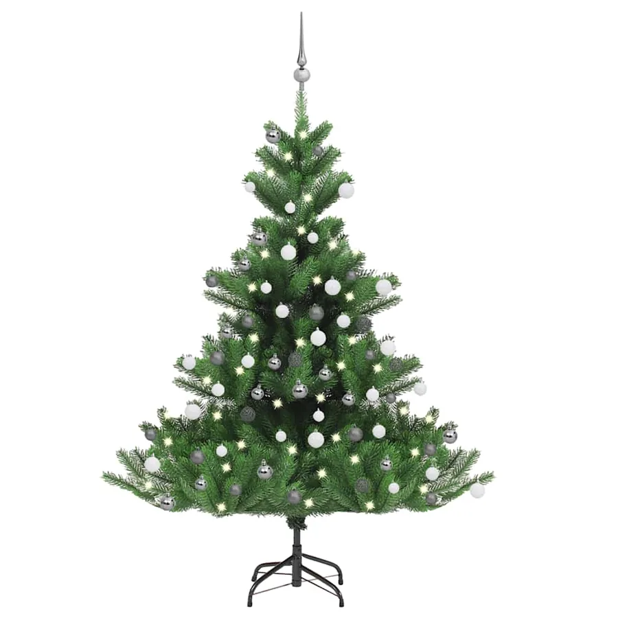 Sapin de Noël artificiel Nordmann avec LED et boules Vert 150cm
