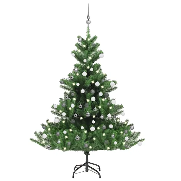 Sapin de Noël artificiel Nordmann avec LED et boules Vert 150cm